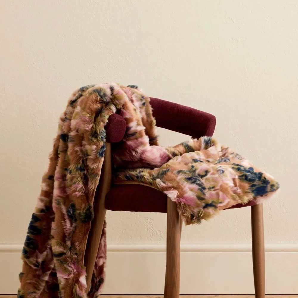 Anthropology Seren Floral Jacquard Faux Fur Throw Blanket - Picture 7 of 10